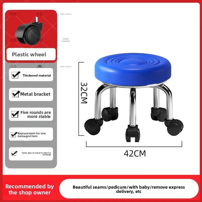 5-Wheel Metal Stool - Thickened Silent Low Stool with Sturdy Frame for Home/Foot Spa/Cosmetology/Kids - Smoothy Home