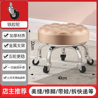 5-Wheel Metal Stool - Thickened Silent Low Stool with Sturdy Frame for Home/Foot Spa/Cosmetology/Kids - Smoothy Home