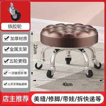 5-Wheel Metal Stool - Thickened Silent Low Stool with Sturdy Frame for Home/Foot Spa/Cosmetology/Kids - Smoothy Home