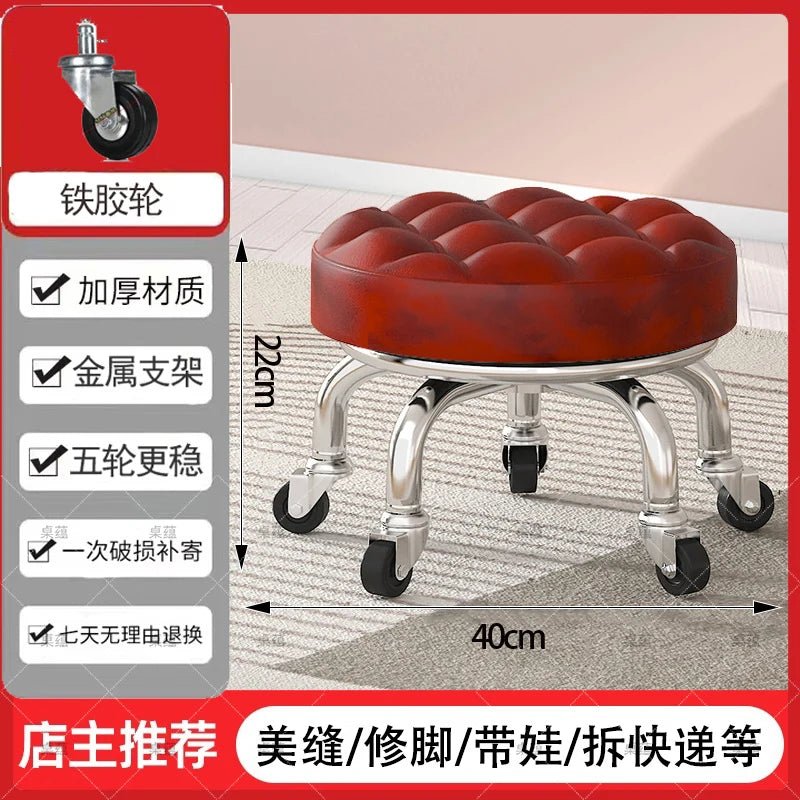 5-Wheel Metal Stool - Thickened Silent Low Stool with Sturdy Frame for Home/Foot Spa/Cosmetology/Kids - Smoothy Home