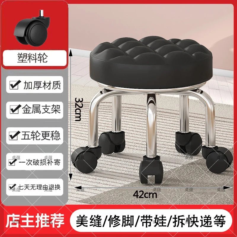 5-Wheel Metal Stool - Thickened Silent Low Stool with Sturdy Frame for Home/Foot Spa/Cosmetology/Kids - Smoothy Home