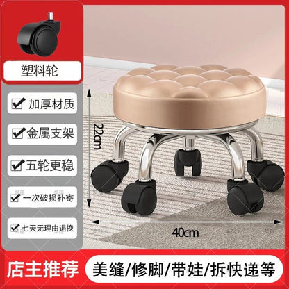 5-Wheel Metal Stool - Thickened Silent Low Stool with Sturdy Frame for Home/Foot Spa/Cosmetology/Kids - Smoothy Home