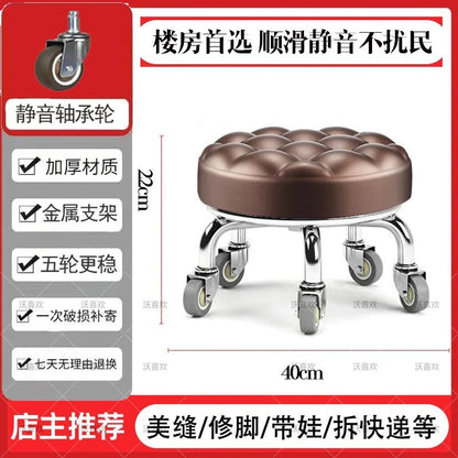 5-Wheel Metal Stool - Thickened Silent Low Stool with Sturdy Frame for Home/Foot Spa/Cosmetology/Kids - Smoothy Home