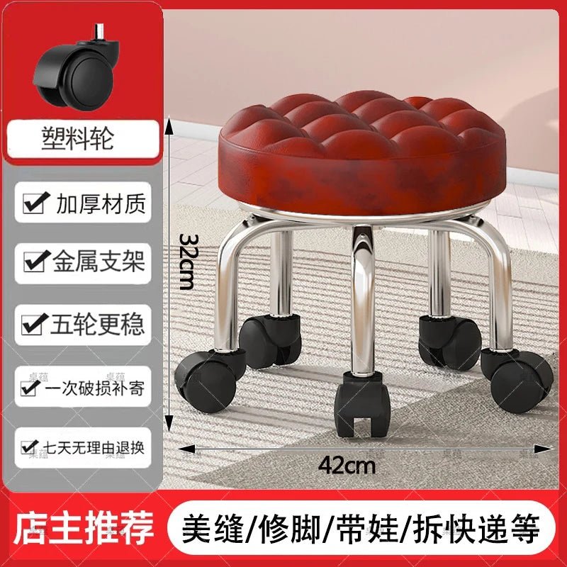 5-Wheel Metal Stool - Thickened Silent Low Stool with Sturdy Frame for Home/Foot Spa/Cosmetology/Kids - Smoothy Home