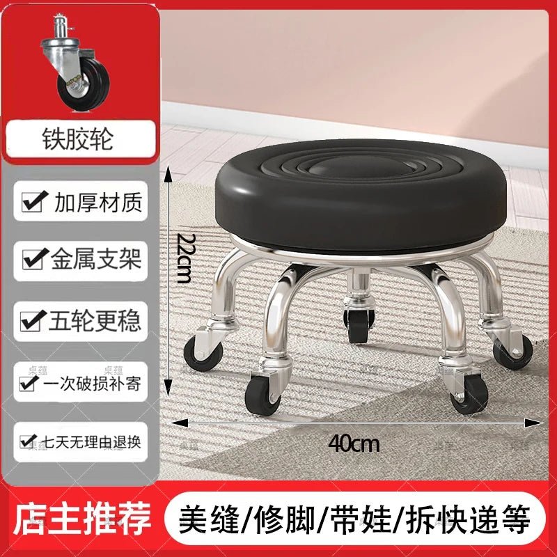 5-Wheel Metal Stool - Thickened Silent Low Stool with Sturdy Frame for Home/Foot Spa/Cosmetology/Kids - Smoothy Home