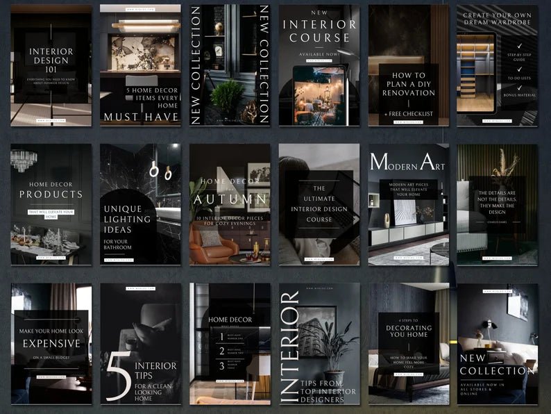 50 Professional Pinterest Pins for Interior Design | Canva Editable Templates | Home Decor Pins Bundle - Smoothy Home
