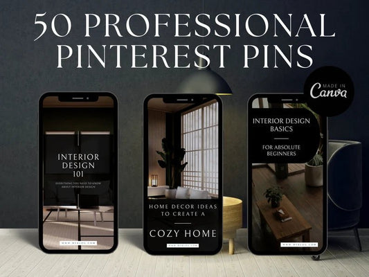 50 Professional Pinterest Pins for Interior Design | Canva Editable Templates | Home Decor Pins Bundle - Smoothy Home