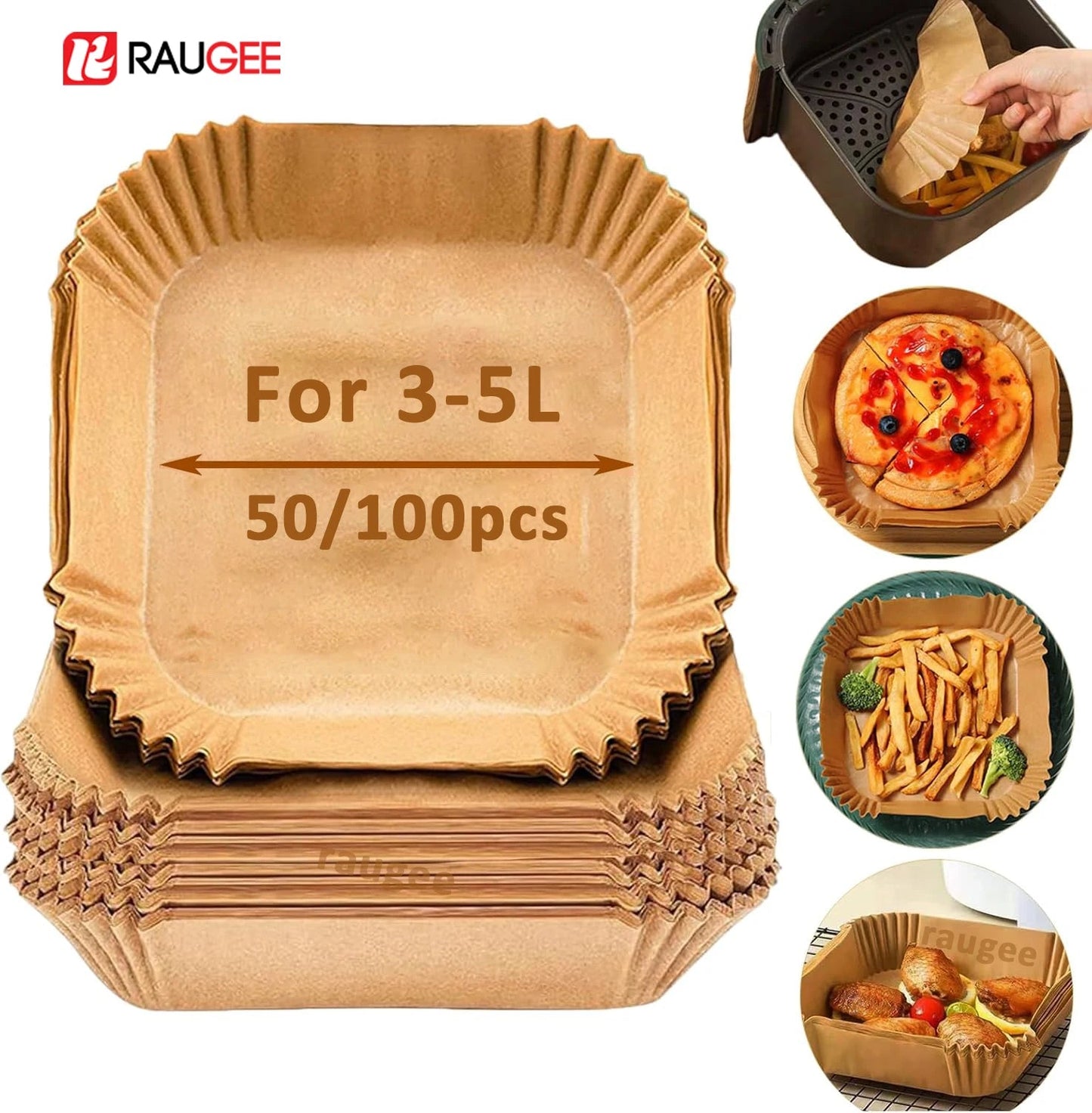 50/100pcs Air Fryer Paper Liners Non Stick Oil Proof & Waterproof Baking Paper For Microwave Air Fryer Paper Tray - Smoothy Home