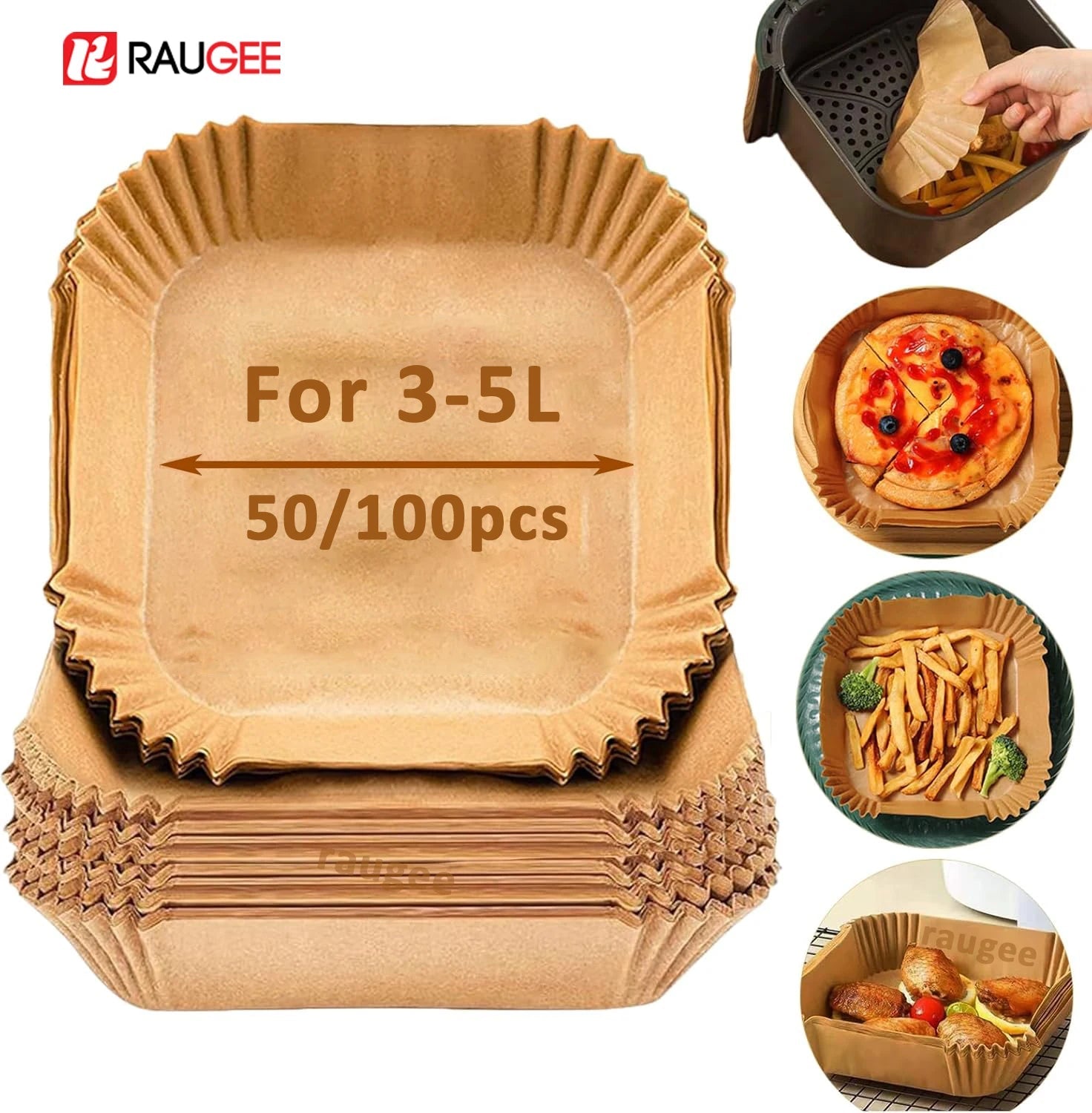 50/100pcs Air Fryer Paper Liners Non Stick Oil Proof & Waterproof Baking Paper For Microwave Air Fryer Paper Tray - Smoothy Home