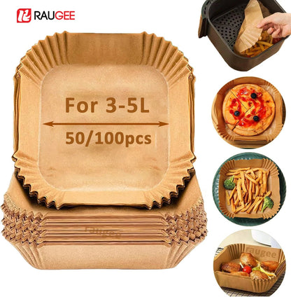 50/100pcs Air Fryer Paper Liners Non Stick Oil Proof & Waterproof Baking Paper For Microwave Air Fryer Paper Tray - Smoothy Home