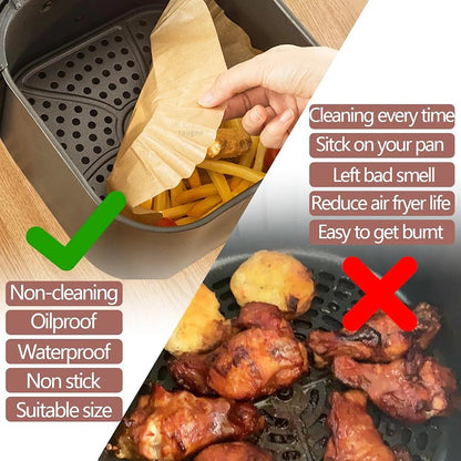 50/100pcs Air Fryer Paper Liners Non Stick Oil Proof & Waterproof Baking Paper For Microwave Air Fryer Paper Tray - Smoothy Home