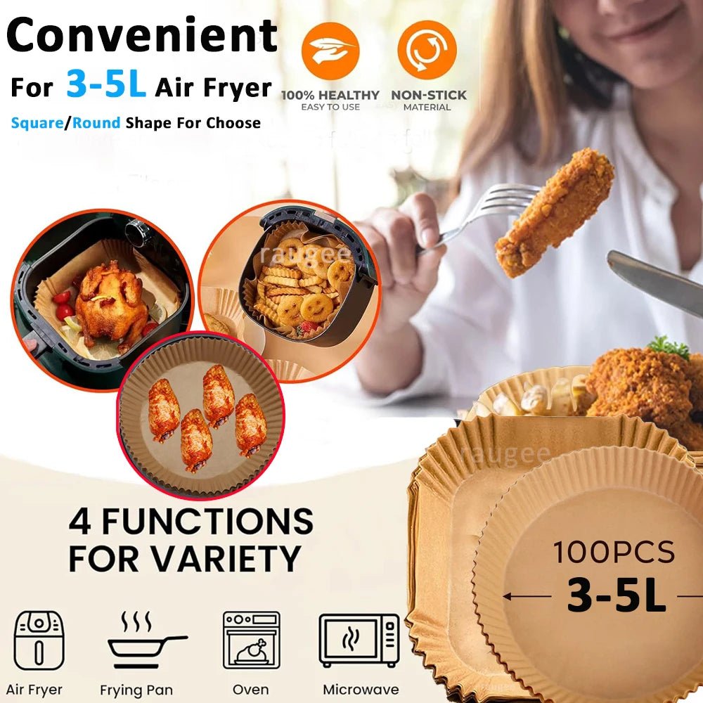 50/100pcs Air Fryer Paper Liners Non Stick Oil Proof & Waterproof Baking Paper For Microwave Air Fryer Paper Tray - Smoothy Home