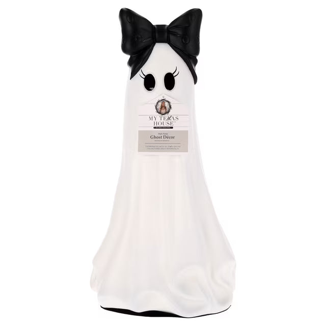 My Texas House Halloween Large Ghost with Bow Decoration, Black and White, 20"