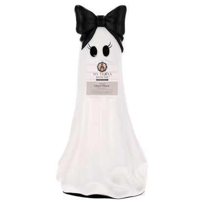 My Texas House Halloween Large Ghost with Bow Decoration, Black and White, 20"