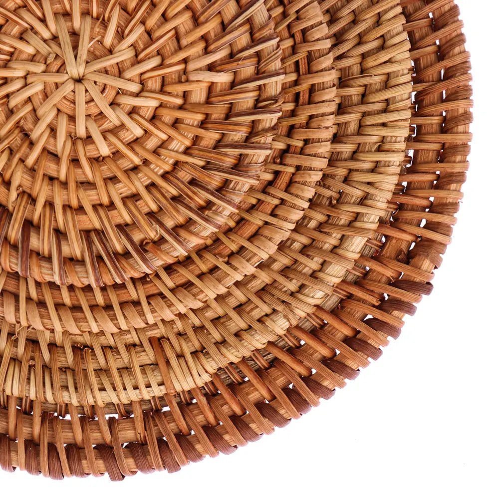 6PC Round Natural Rattan Coasters Bowl Pad Handmade Insulation Placemats Table Padding Cup Mats Kitchen Decoration Accessories - Smoothy Home