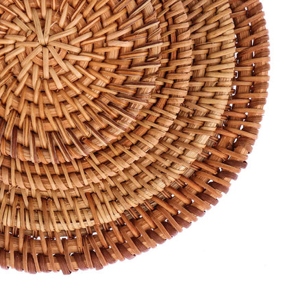 6PC Round Natural Rattan Coasters Bowl Pad Handmade Insulation Placemats Table Padding Cup Mats Kitchen Decoration Accessories - Smoothy Home