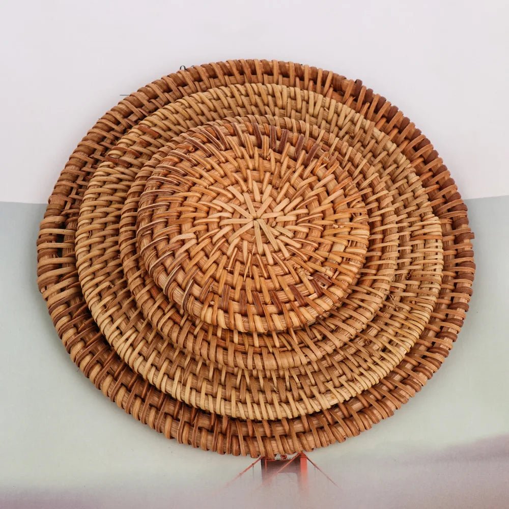 6PC Round Natural Rattan Coasters Bowl Pad Handmade Insulation Placemats Table Padding Cup Mats Kitchen Decoration Accessories - Smoothy Home