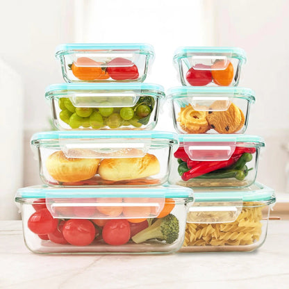 8pcs Glass Food Storage Containers Set Lunch Box Leakproof Airtight Microwave & Oven Safe Stackable Kitchen Organizers - Smoothy Home