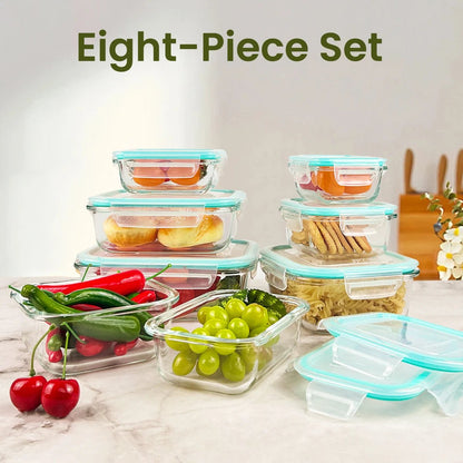 8pcs Glass Food Storage Containers Set Lunch Box Leakproof Airtight Microwave & Oven Safe Stackable Kitchen Organizers - Smoothy Home