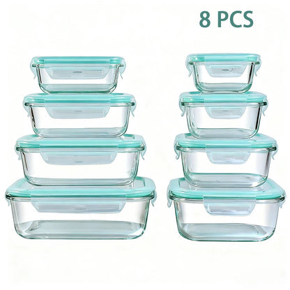 8pcs Glass Food Storage Containers Set Lunch Box Leakproof Airtight Microwave & Oven Safe Stackable Kitchen Organizers - Smoothy Home