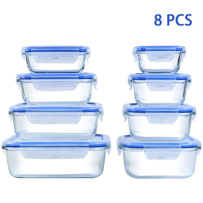 8pcs Glass Food Storage Containers Set Lunch Box Leakproof Airtight Microwave & Oven Safe Stackable Kitchen Organizers - Smoothy Home