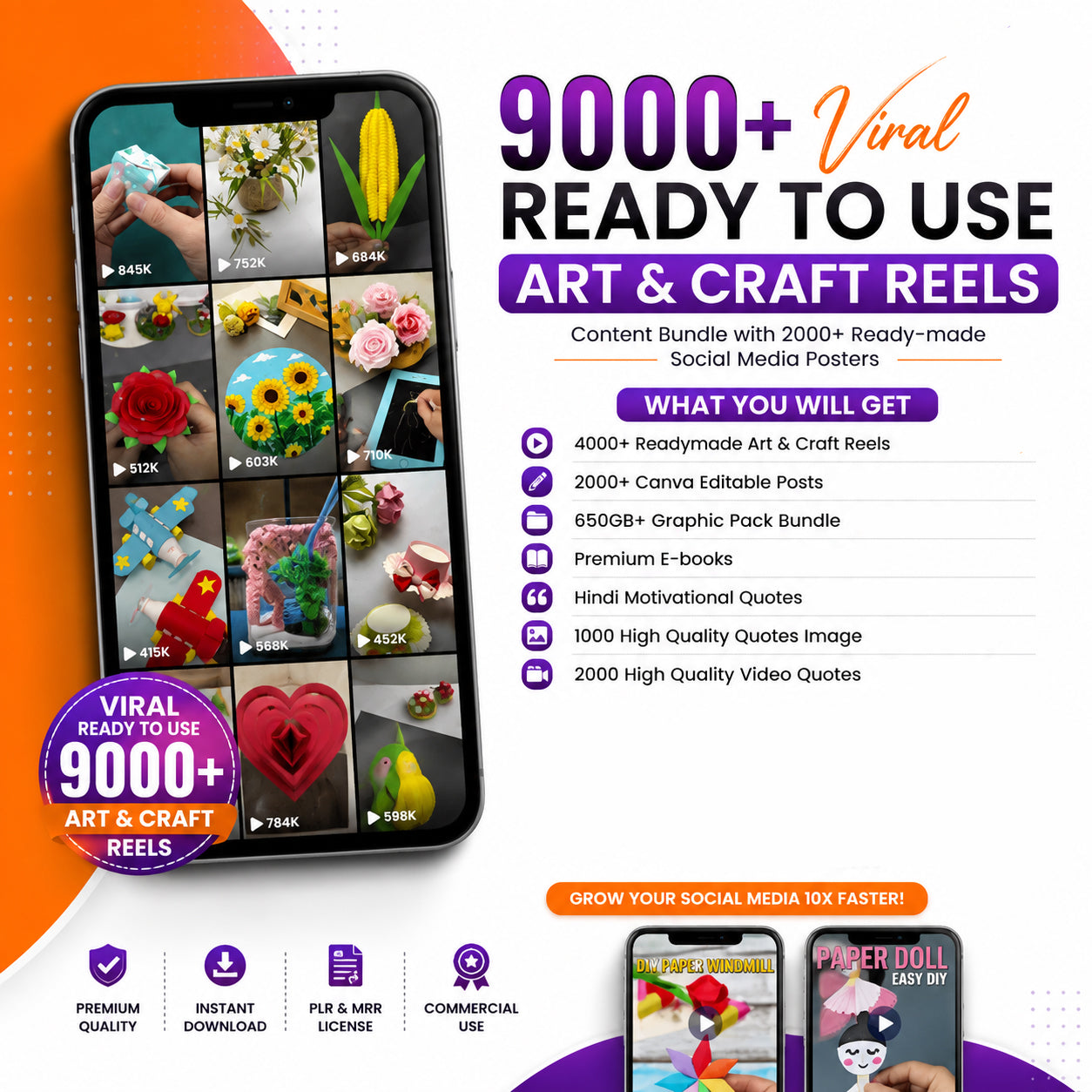 9000+ Viral Art & Craft Reels Bundle | Ready-to-Use DIY Content + Canva Posts | PLR & MRR Rights | Instant Download