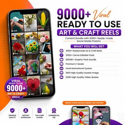 9000+ Viral Art & Craft Reels Bundle | Ready-to-Use DIY Content + Canva Posts | PLR & MRR Rights | Instant Download