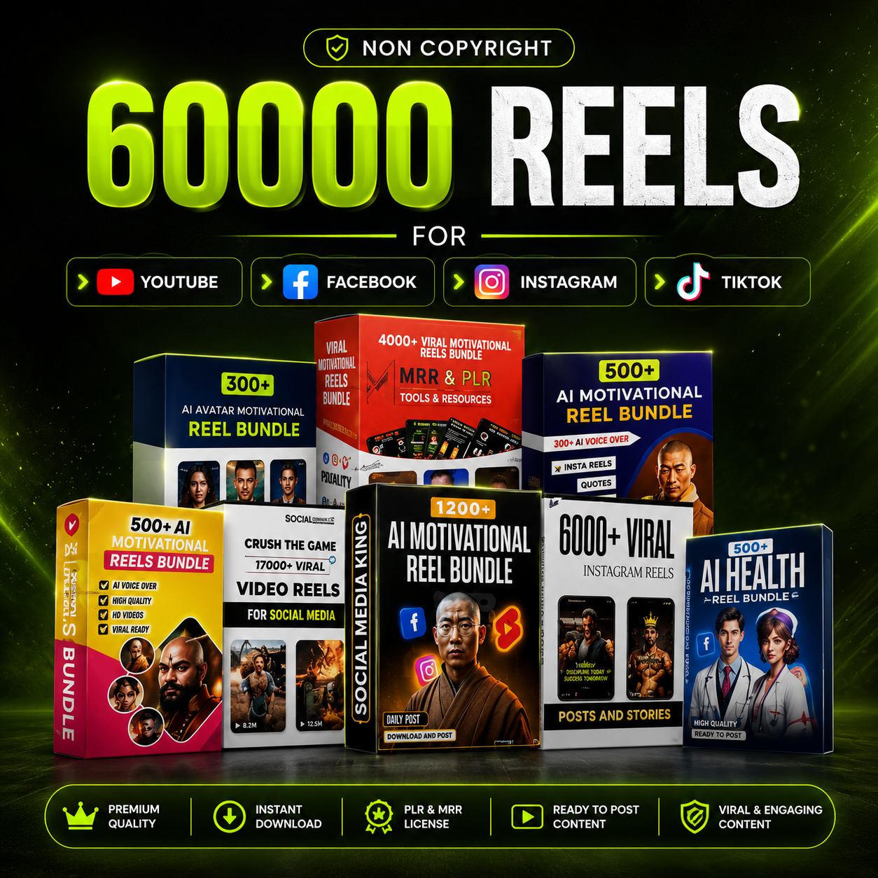 60,000 Reels Mega Bundle | AI Motivational, Viral & Faceless Content for Instagram, TikTok, YouTube & Facebook