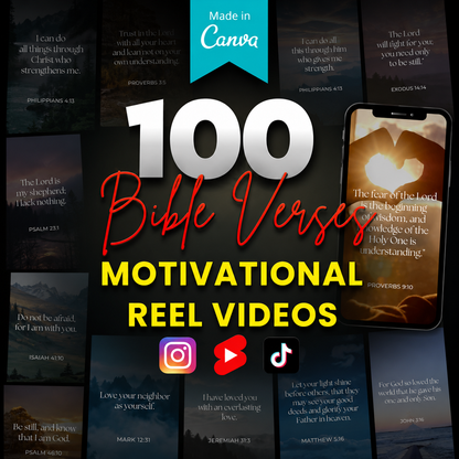 100 Motivational Bible Verse Reel Videos | Ready-to-Post Canva Templates for Instagram, TikTok & YouTube Shorts