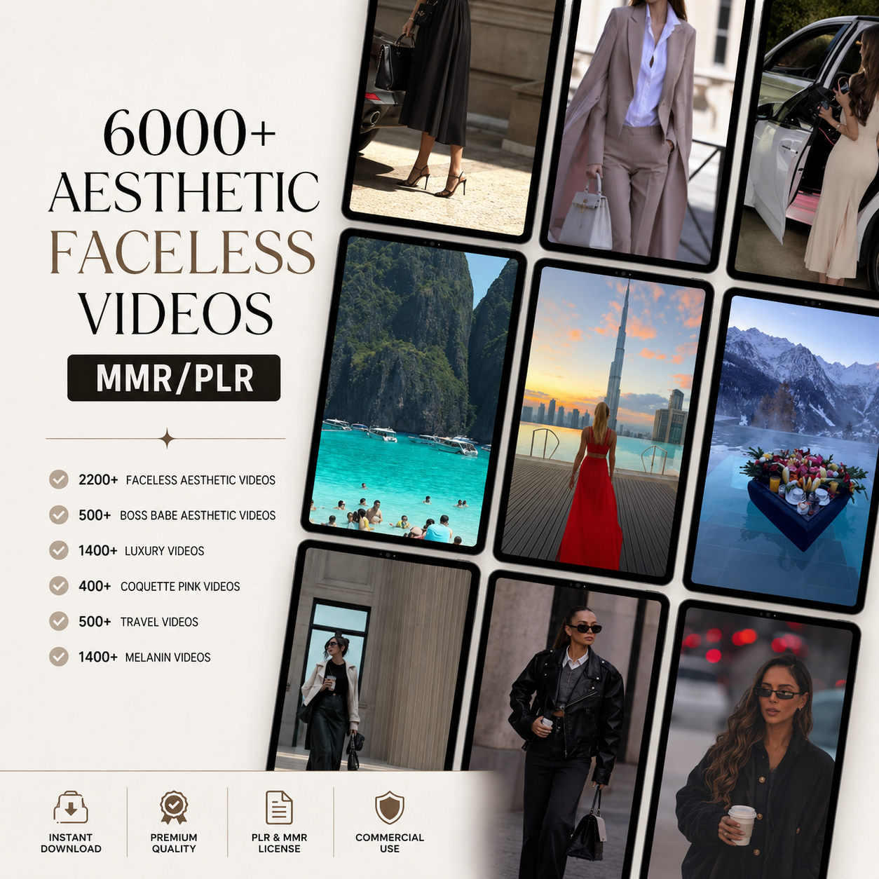 6000+ Aesthetic Faceless Videos Bundle | MRR/PLR Rights | Luxury, Boss Babe, Travel, Coquette & Melanin Content