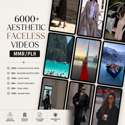 6000+ Aesthetic Faceless Videos Bundle | MRR/PLR Rights | Luxury, Boss Babe, Travel, Coquette & Melanin Content
