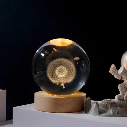 3D Moon Crystal Ball Astronomy Galaxy Solar System Saturn Luminous Balls Snow Glass Globe Night Light Home Desktop Decoration