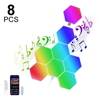 8/12/20 PCS Smart Hexagon Wall Light Color Changing Ambient Hexagonal Lights Night DIY Music Sync MeRGBW APP Games Room Bedroom