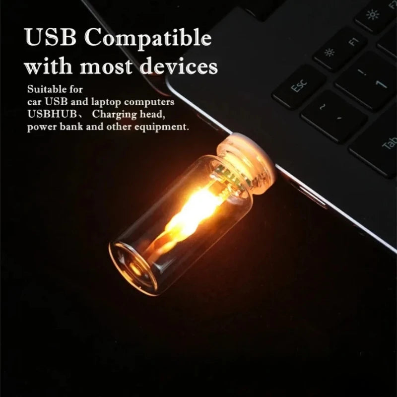 USB LED Flame Type Night Light Frosted Clear Glass Flickering Dynamic Flame Light Flash Mood Lighting for Car Interior Home Lamp