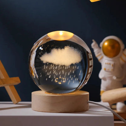 3D Moon Crystal Ball Astronomy Galaxy Solar System Saturn Luminous Balls Snow Glass Globe Night Light Home Desktop Decoration