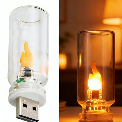 USB LED Flame Type Night Light Frosted Clear Glass Flickering Dynamic Flame Light Flash Mood Lighting for Car Interior Home Lamp