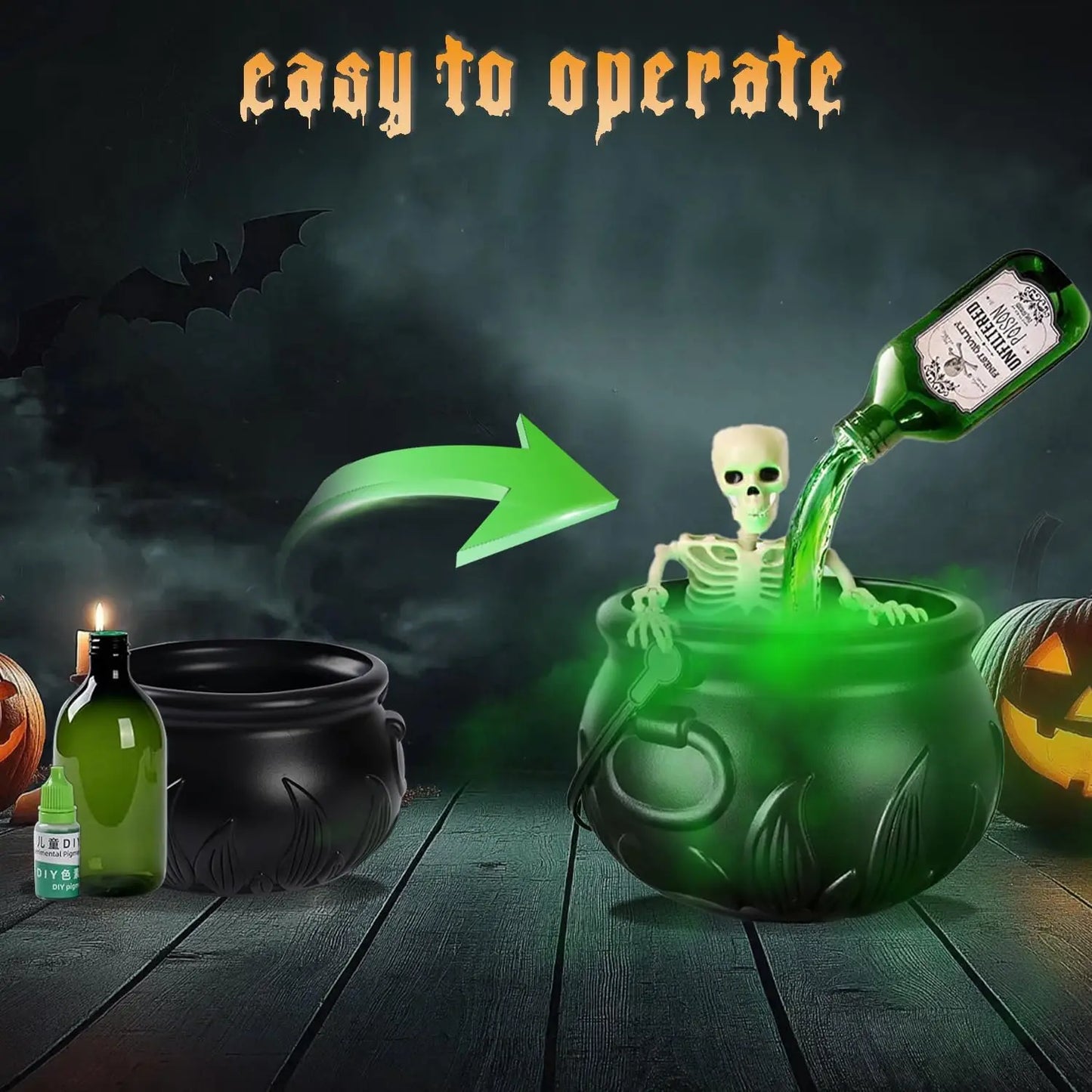 Halloween Decoration Witch Cauldron Fog Basin Levitation Potion Bottle Skull LED Party Supplies Room Decor Sculpture Figurine