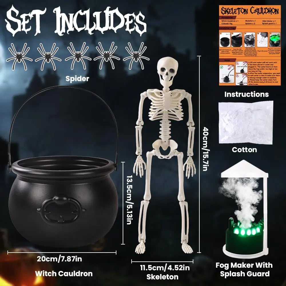 Halloween Decoration Witch Cauldron Fog Basin Levitation Potion Bottle Skull LED Party Supplies Room Decor Sculpture Figurine
