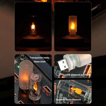 USB LED Flame Type Night Light Frosted Clear Glass Flickering Dynamic Flame Light Flash Mood Lighting for Car Interior Home Lamp