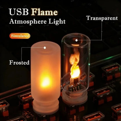 USB LED Flame Type Night Light Frosted Clear Glass Flickering Dynamic Flame Light Flash Mood Lighting for Car Interior Home Lamp