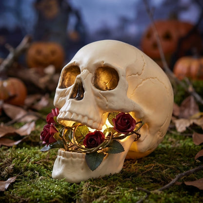 Halloween Skull Light Decoration Glowing Eye Skull Ornament Creepy LED Decor for Yard Porch and Haunted House Party Display
