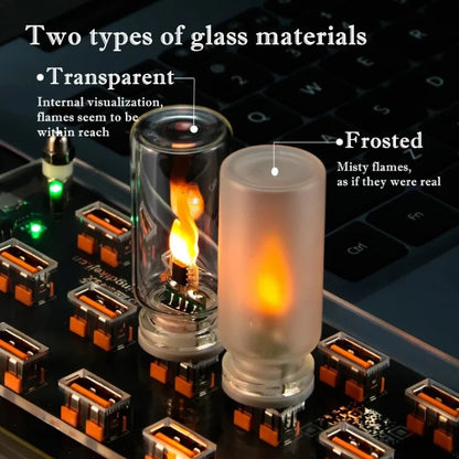 USB LED Flame Type Night Light Frosted Clear Glass Flickering Dynamic Flame Light Flash Mood Lighting for Car Interior Home Lamp