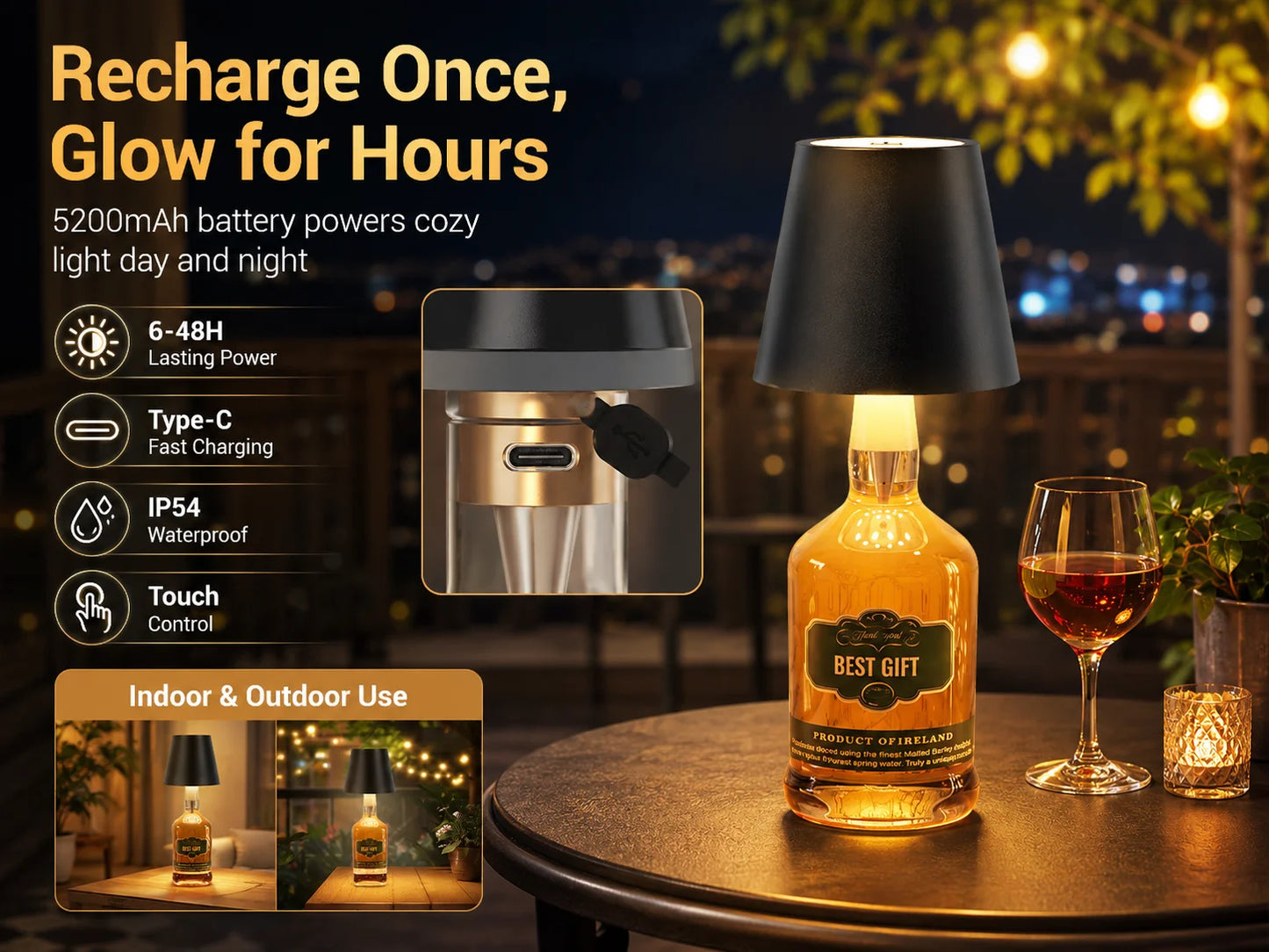 Wireless LED Bottle Lamp Rechargeable RGB Dimmable Wine Bottle Light Portable for Bar Restaurant Camping Party Decor Night Light