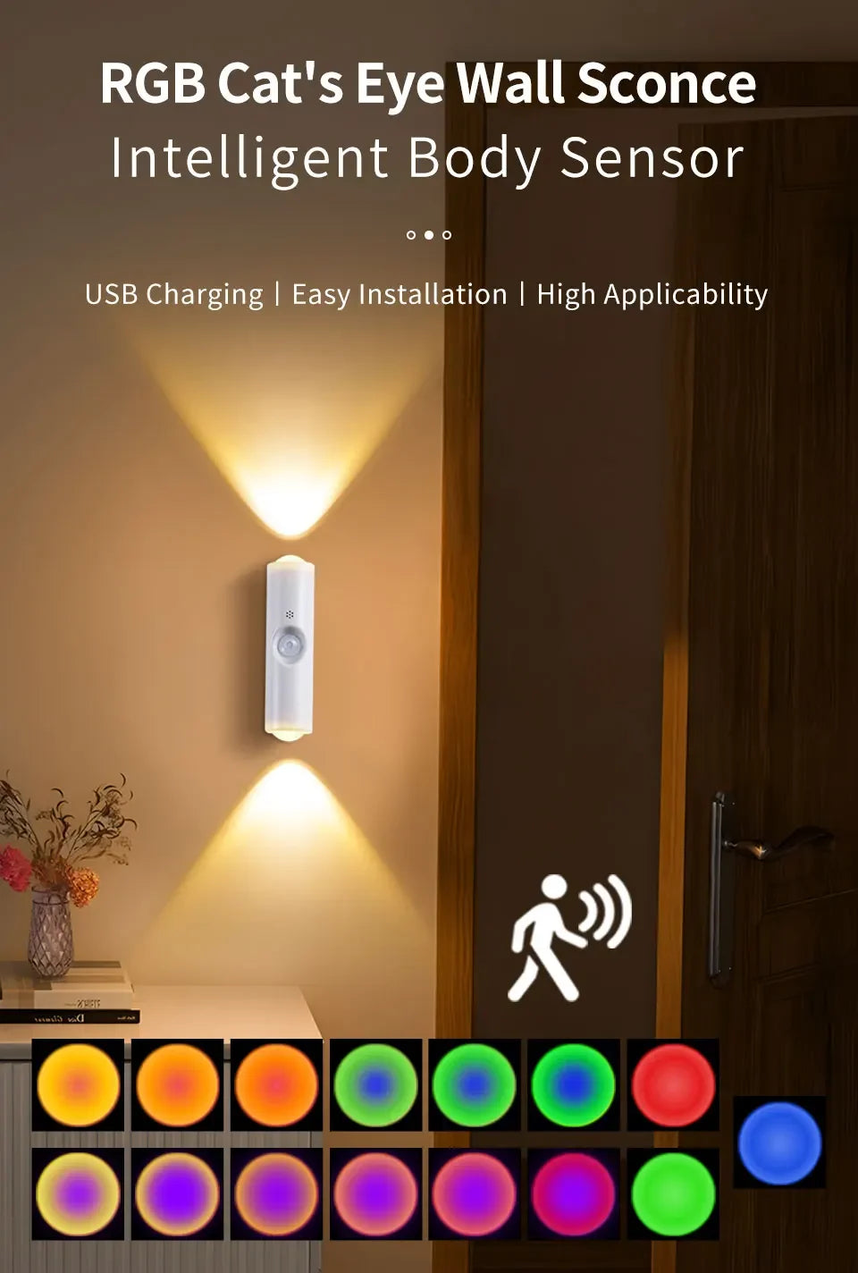 LED Cabinet Lights Motion Sensor Ambient Light Magnetic RGB Rechargeable Wall Sunset Lamp Hallway Stairs Kitchen Night Light