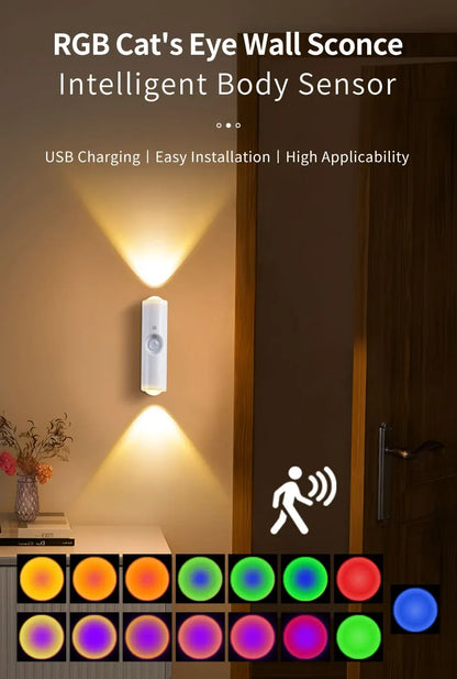 LED Cabinet Lights Motion Sensor Ambient Light Magnetic RGB Rechargeable Wall Sunset Lamp Hallway Stairs Kitchen Night Light