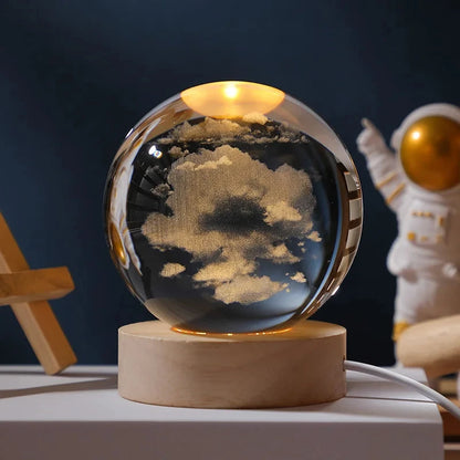 3D Moon Crystal Ball Astronomy Galaxy Solar System Saturn Luminous Balls Snow Glass Globe Night Light Home Desktop Decoration