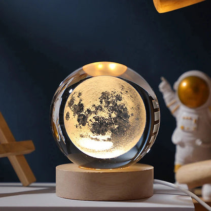 3D Moon Crystal Ball Astronomy Galaxy Solar System Saturn Luminous Balls Snow Glass Globe Night Light Home Desktop Decoration