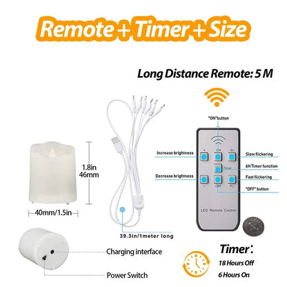 Rechargeable Led Candles Timer Remote LED Light Flameless For Wedding Room Garden Holiday Lighting Home Decor Tea Candle Lamp