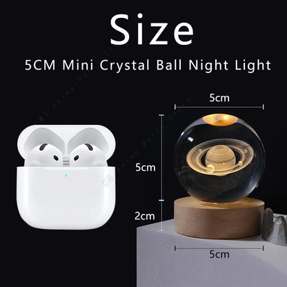 Unique 3D Crystal Ball Night Light Led Lamp Bedside Table Glowing Galaxy Lamp Saturn Planets Moon Birthday Gift Toy 5cm