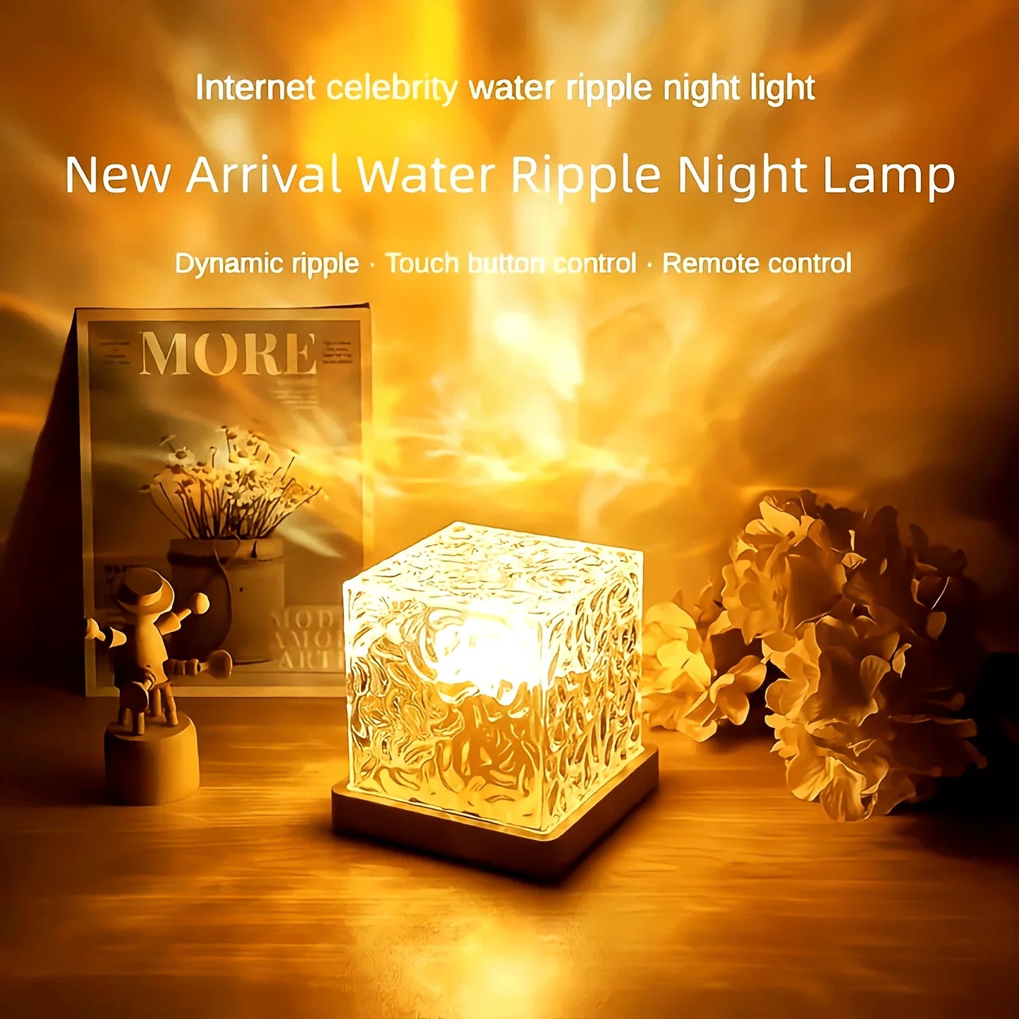 Ocean Wave Aurora Projector Light USB Remote RGB Water Ripple 16 Colors Night Light Home Office Bar Living Room Ambient Light